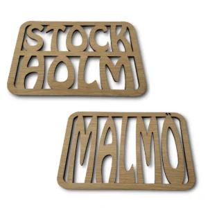 2 rektangulära grytunderlägg. Malmö och Stockholm