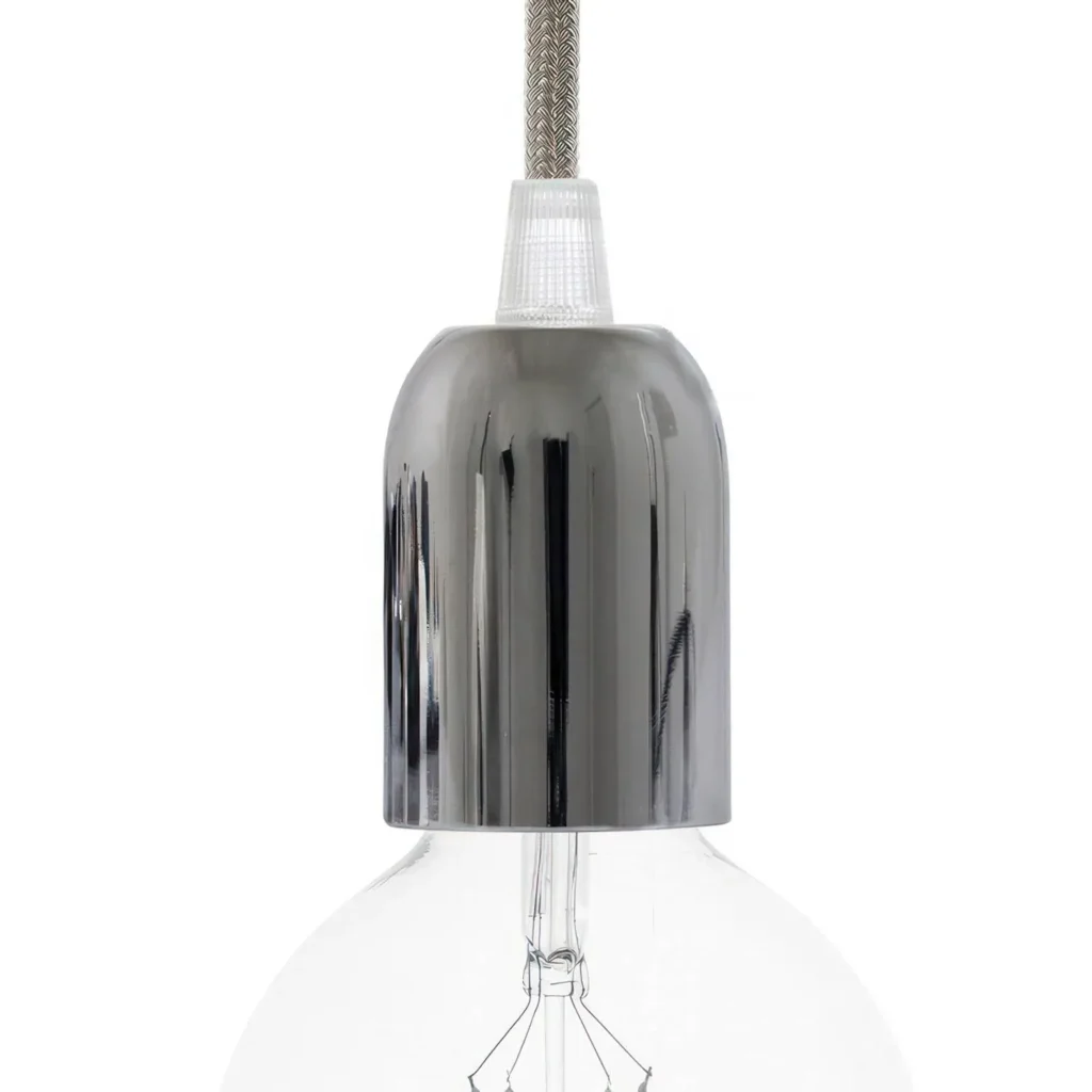 Halvsfärisk lamphållare E27 i kromlackerad metall